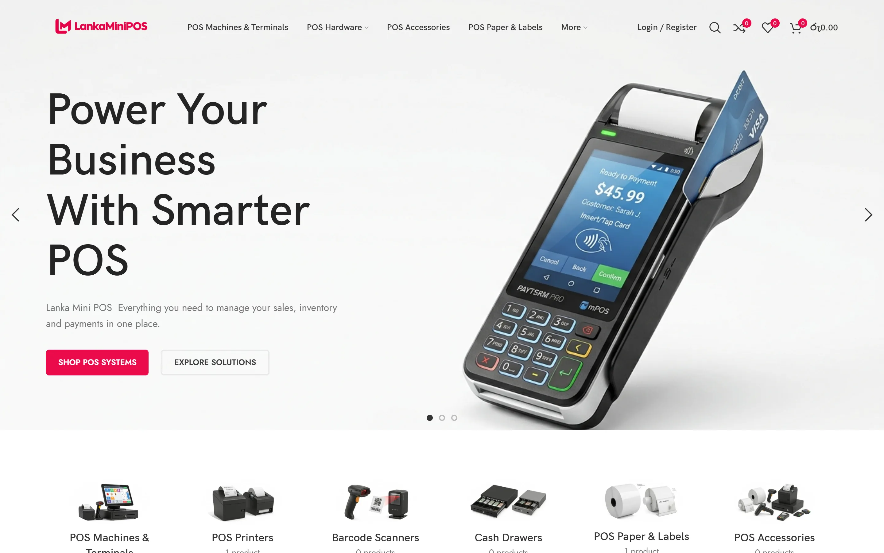 The lankaminipos.lk shop: POS machines, printers, barcode scanners, cash drawers and paper rolls