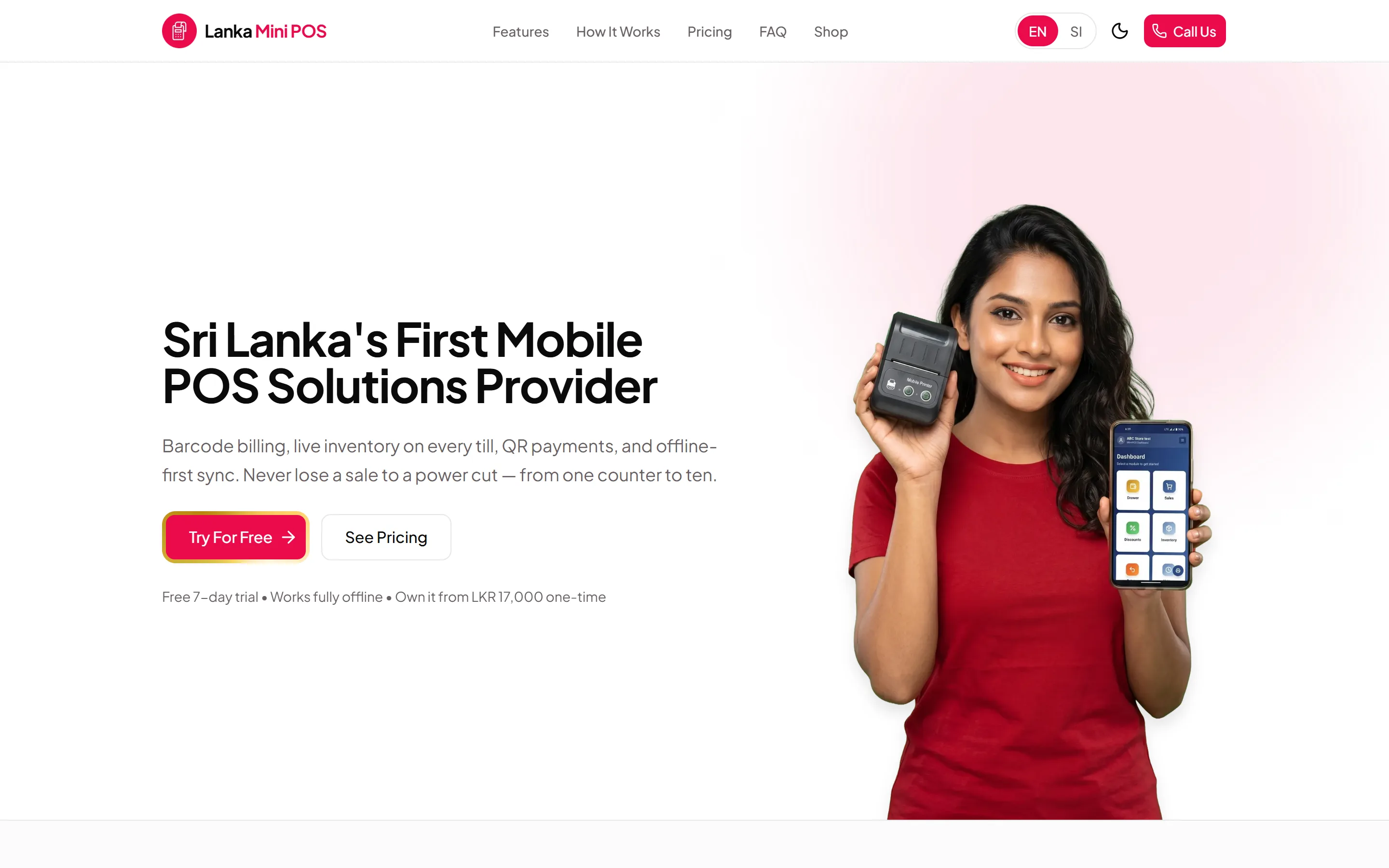 The minipos.lk home page: Sri Lanka's first mobile POS solutions provider