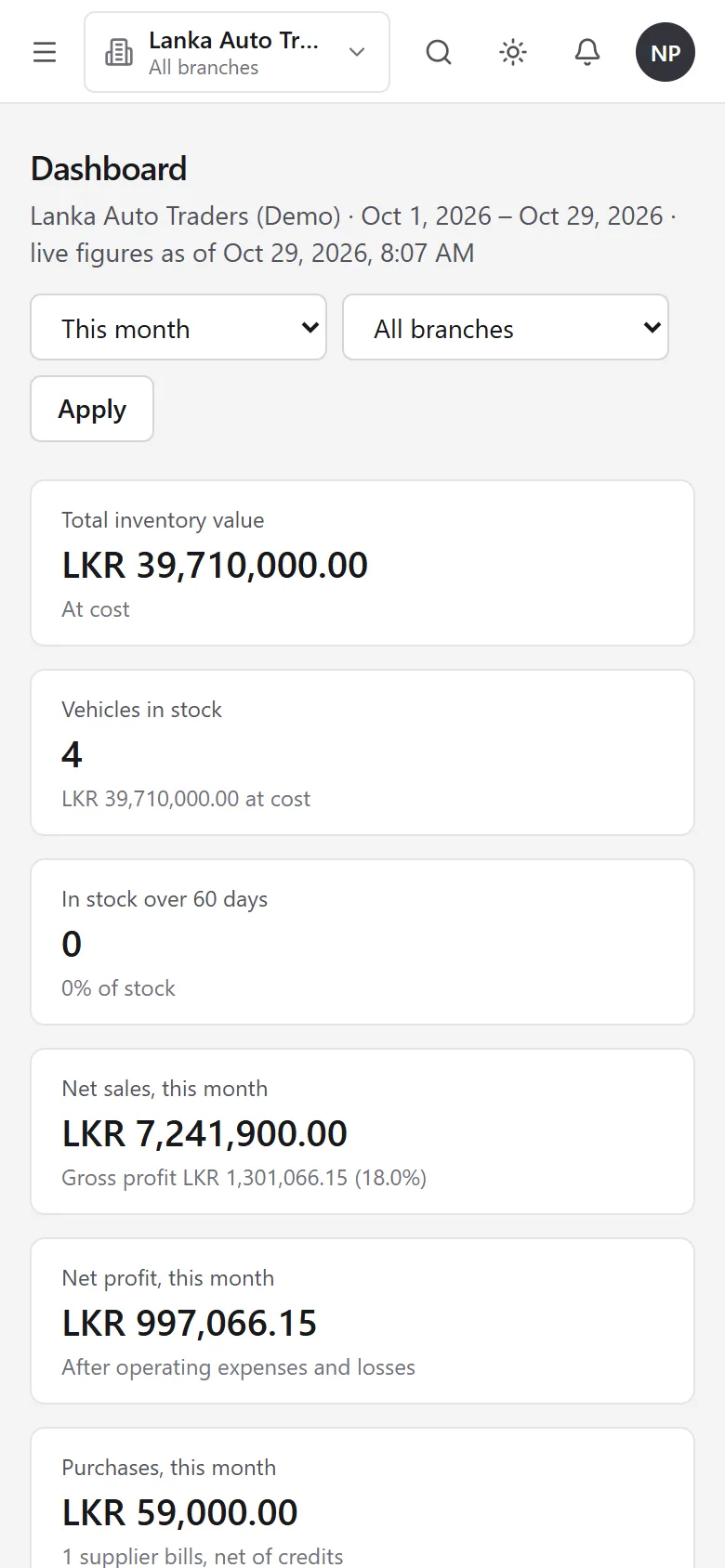 AutoMore dashboard on a phone